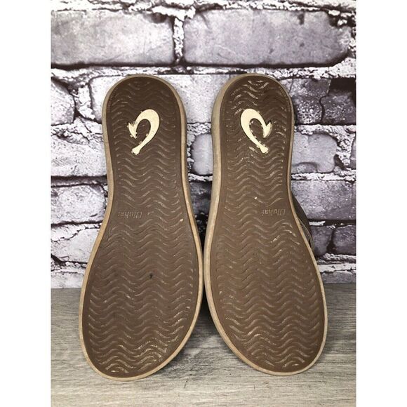 Olukai Kapehe Luana Gold Leather Beach Flip Flops Sandals Women’s Sz 9M US/39EU - Picture 6 of 16